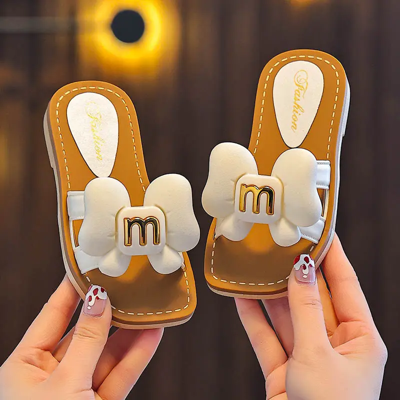 Girls Summer Non-slip PVC Bow Princess Slide Slippers