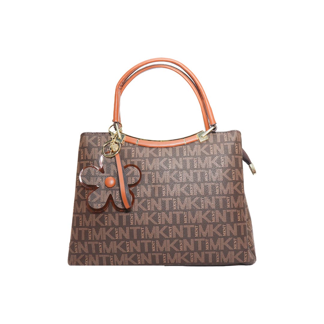 Premium Pattern Women Handbag With Metal Handle + ( Dark Brown Colour )