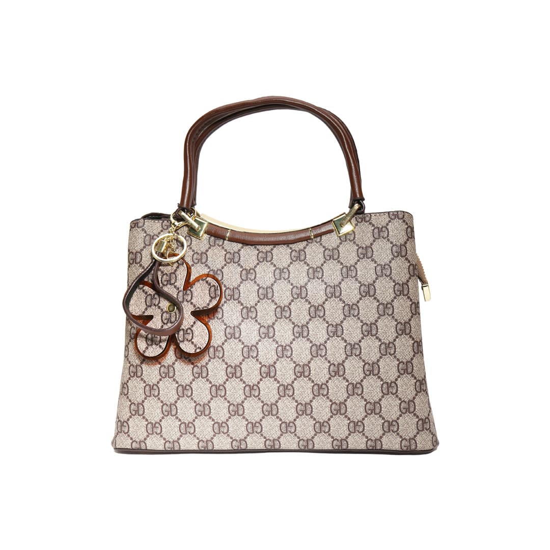 Premium Pattern Women Handbag With Metal Handle + ( Off β White Colour )