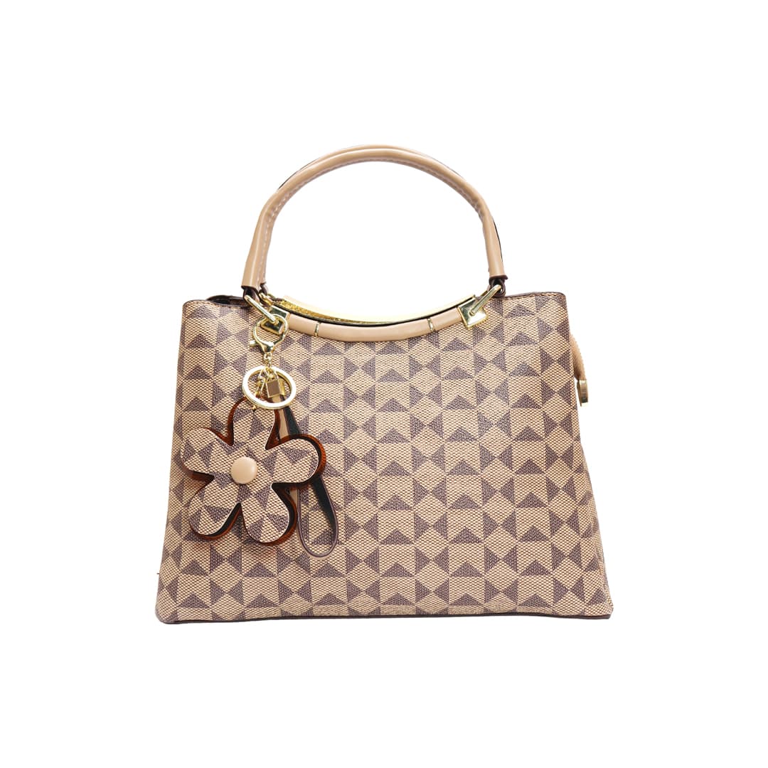 Premium Pattern Women Handbag With Metal Handle+ ( Brown Colour )