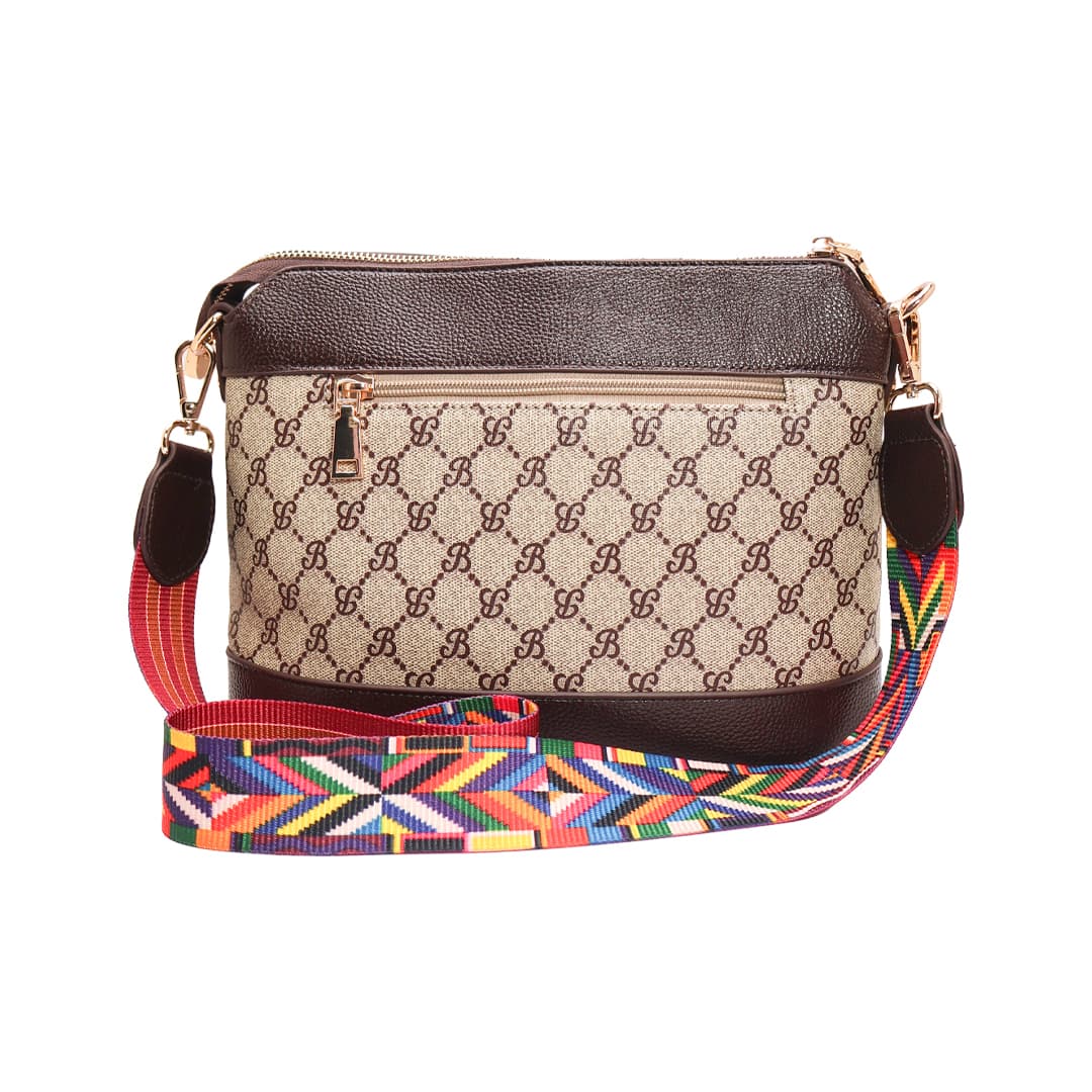 Women Crossbody Shoulder Bag With Color Strap + ( Chocolate Colour )