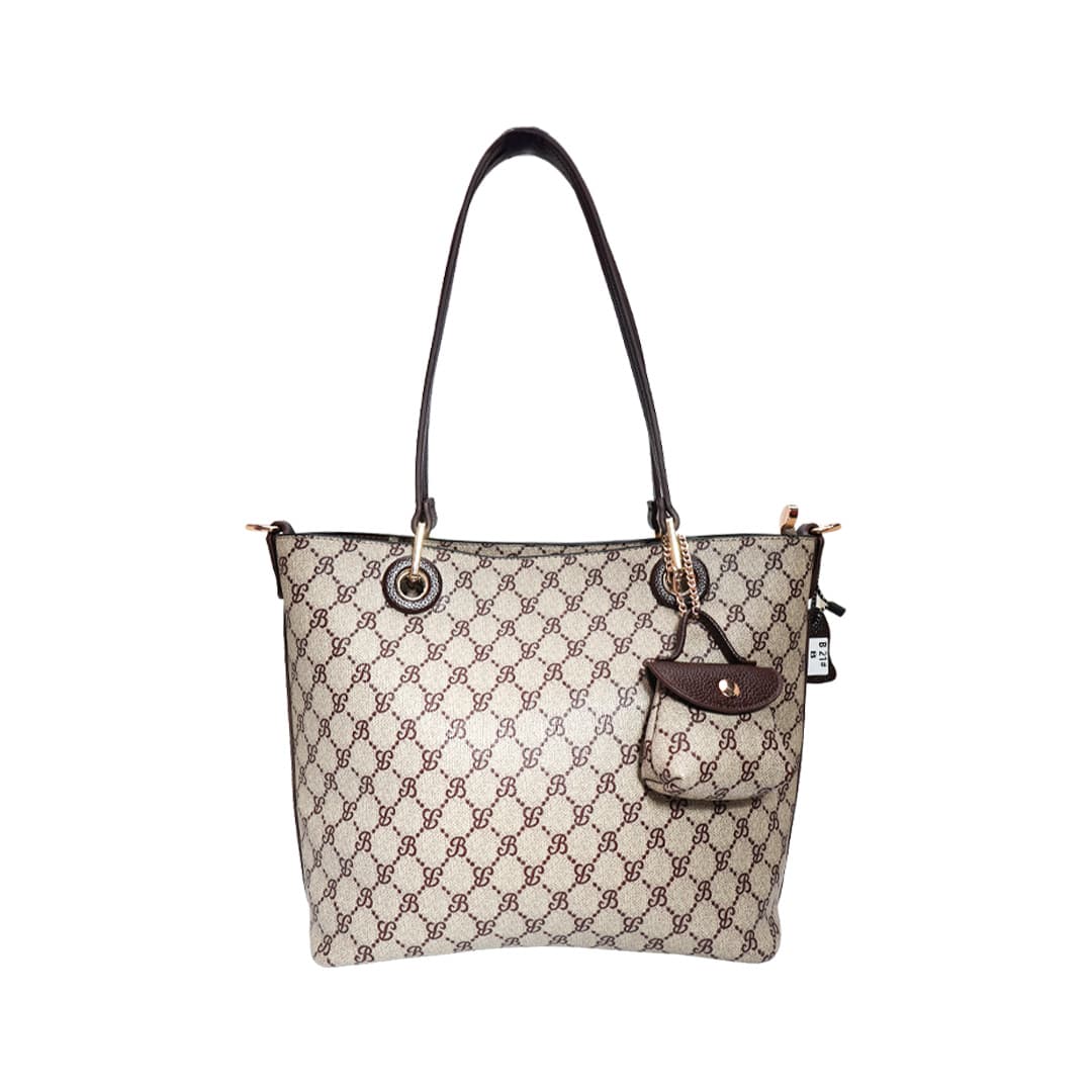 Women Monogram pattern Shoulder Tote Bag + ( Beige & Brown Colourn )